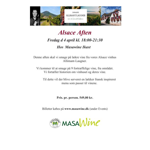 Alsace Aften Fredag d. 4 april kl. 18:00-21.:30