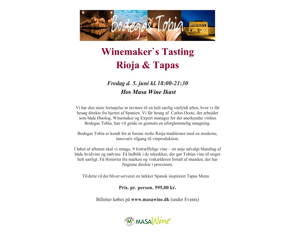 Winemaker`s Tasting Rioja &amp; Tapas Fredag d. 5. juni kl. 18:00-21:30