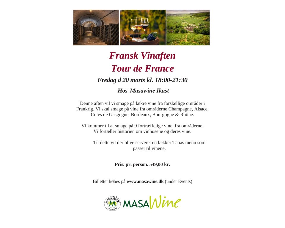 Fransk Vinaften Tour de France  Fredag d 20 marts kl. 18:00-21:30