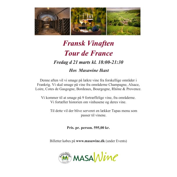 Fransk Vinaften Tour de France  Fredag d 21 marts kl. 18:00-21:30