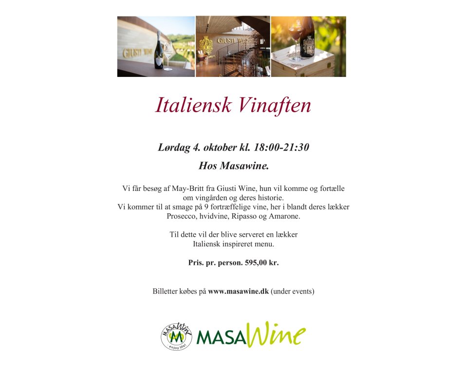 Italiensk Vinaften Giusti Wine Lrdag 4. oktober kl. 18:00-21:30