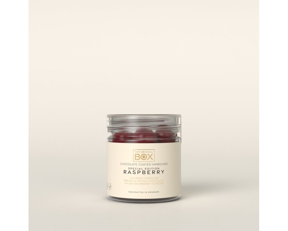 Box The Original - Vingummi m. hvid chokolade og hindb�rovertr�k