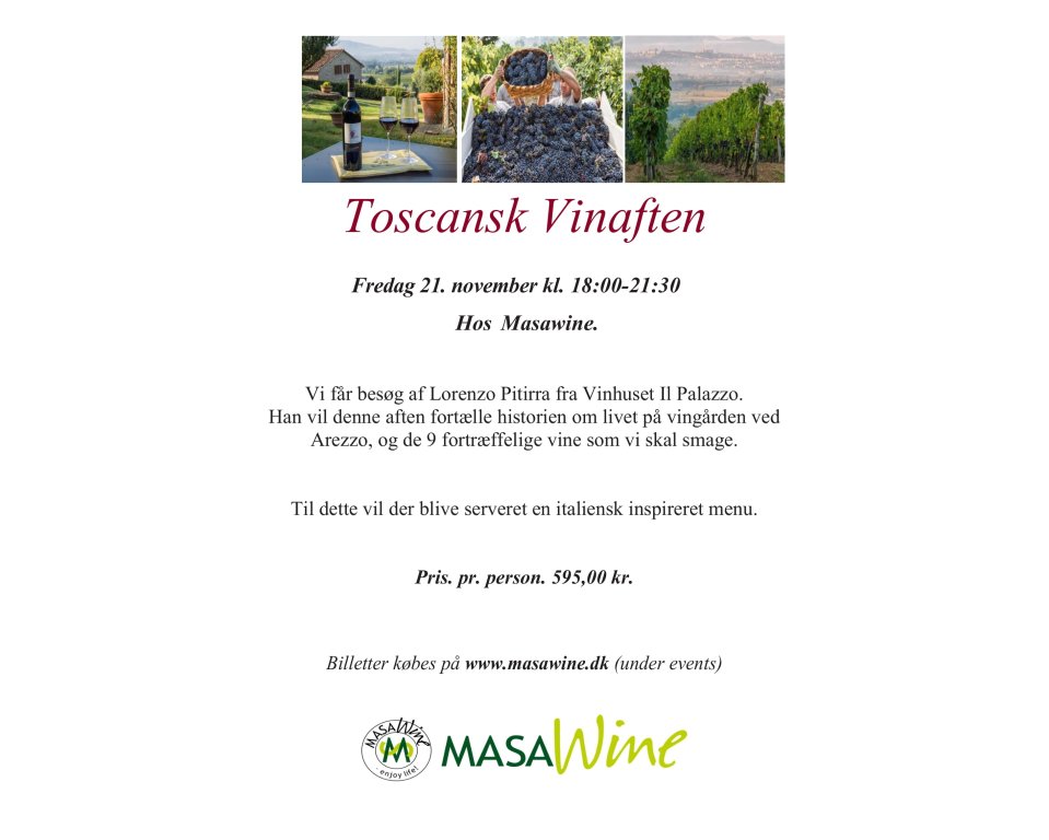Toscansk Vinaften Il Palazzo Fredag d. 21 november kl. 18:00-21:30