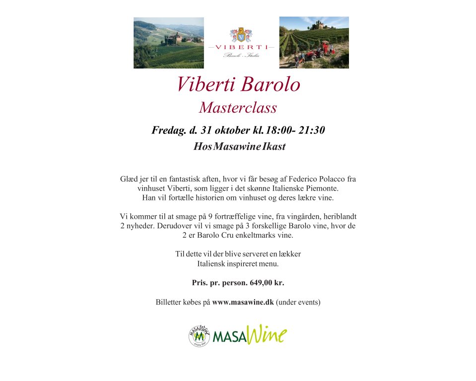 Viberti Masterclass Vinaften Fredag. d. 31 oktober kl. 18:00- 21:30  