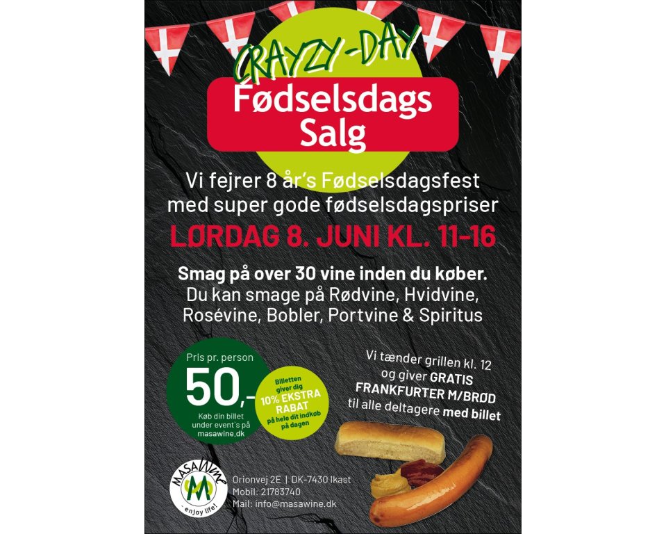 Crazy Day F�dselsdags Salg l�rdag d. 8 juni kl. 11-16