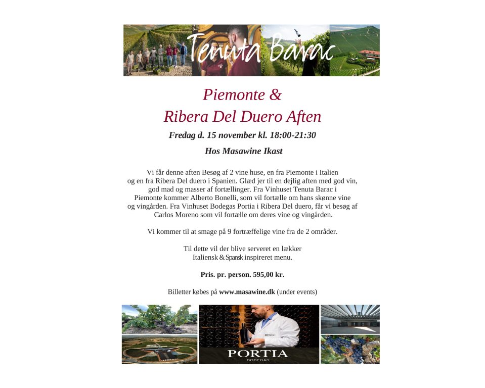 Piemonte &amp; Ribera Del Duero Aften fredag d. 15. november kl. 18:00-21:30 